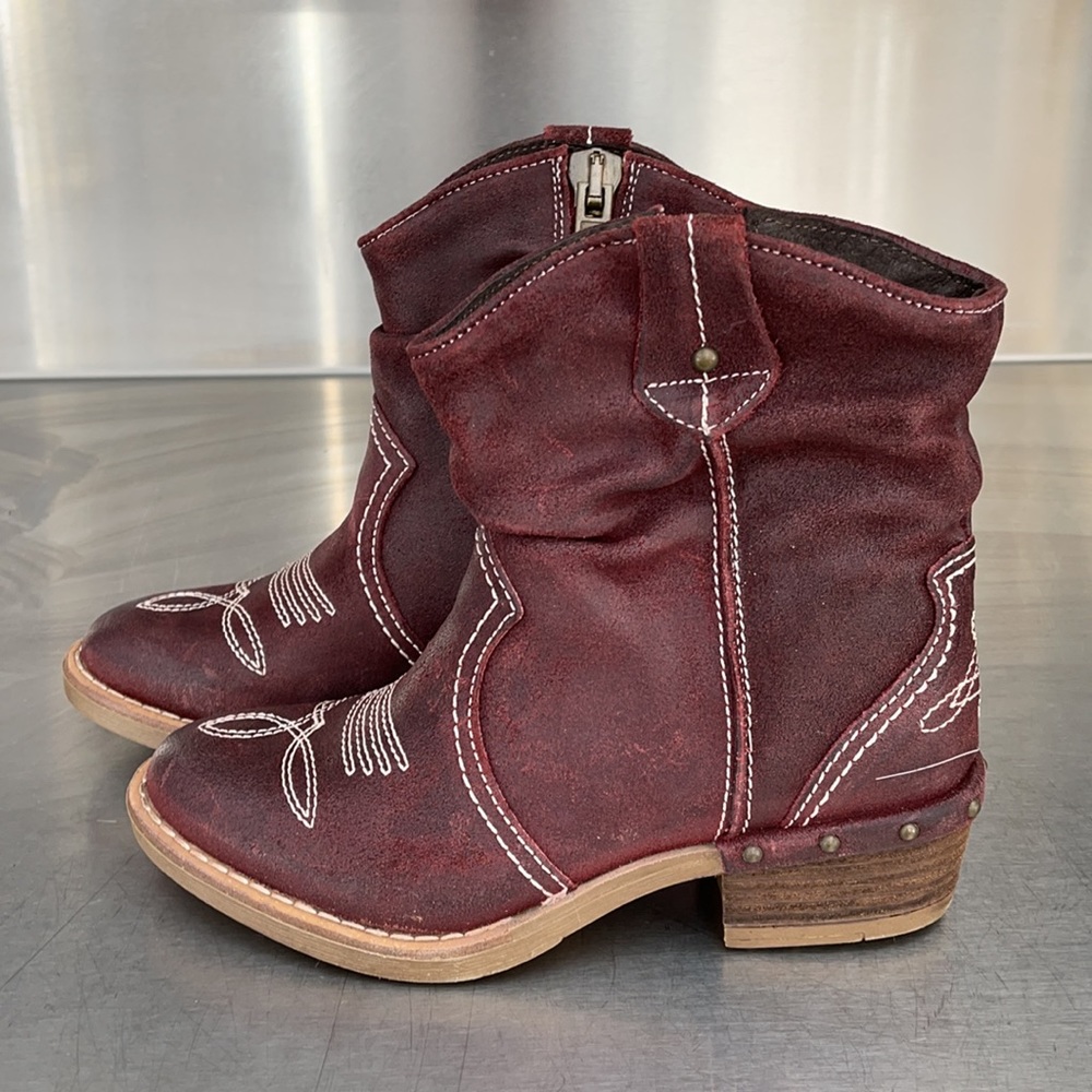 ETTA burgundy leather short boots. New in box from Sundance.